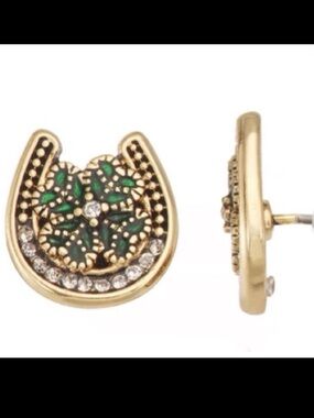 NWOT Shamrock and Horseshoe Napier crystal goldtone post earrings